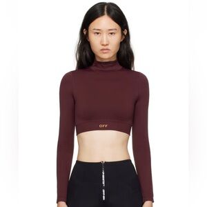 OFF—White Brand Stamp Long Sleeve Burgundy Seamless Top